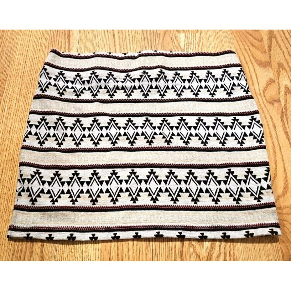 Nollie Southwest Tribal Mini Skirt Medium Oatmeal Stretch Comfy Vintage